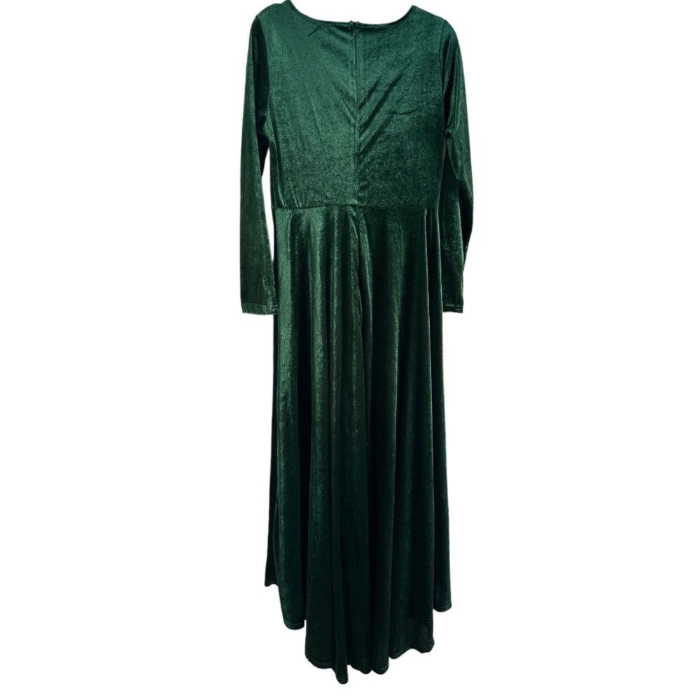 Deep green velvet long sleeve gown m - Picture 4 of 6